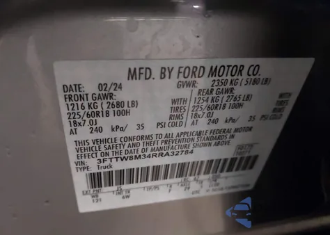 2024 Ford Maverick Lariat from USA, damaged, VIN 3FTTW8M34RRA32784